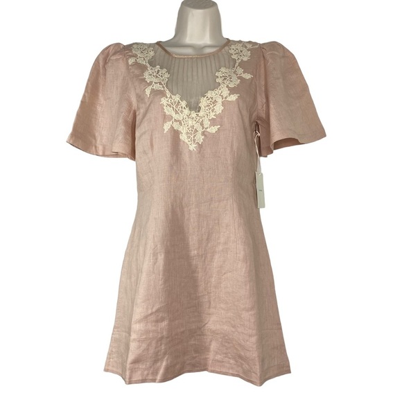 Tularosa | NEW Levy Embroidered Linen Puff Sleeve Mini Dress in Natural Size XS - Picture 4 of 13
